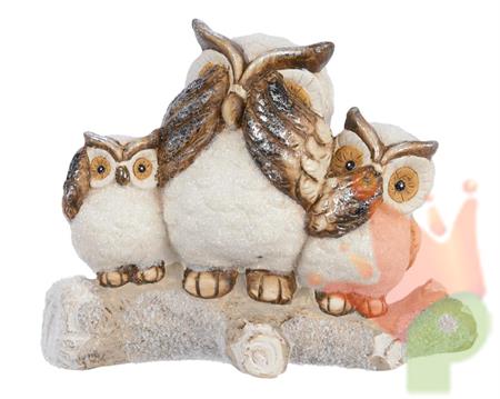 GUFI DI TERRACOTTA  SU RAMO 19X14CM