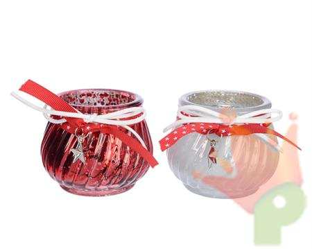 PORTA TEALIGHT DECORATO CON STELLE COL.ASS