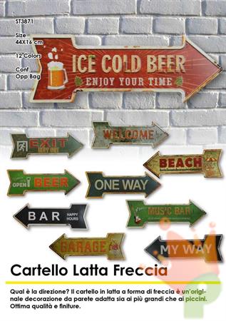 CARTELLO LATTA FRECCIA 44X16CM 12 ASSORTITI