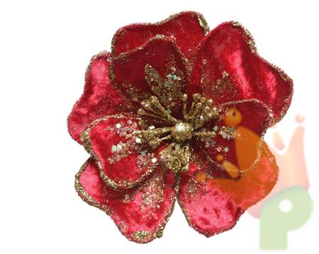 FIORE IN VELLUTO ROSSO CON CLIP