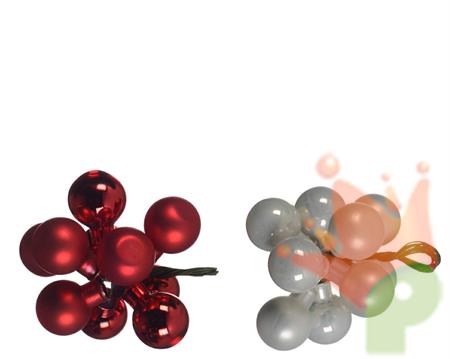 PALLINE DI NATALE A GRAPPOLO BIANCO ROSSO 10 PZ