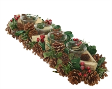 PORTA TEALIGHT A 4 CON PIGNE NATURALE 15X45X9,5CM