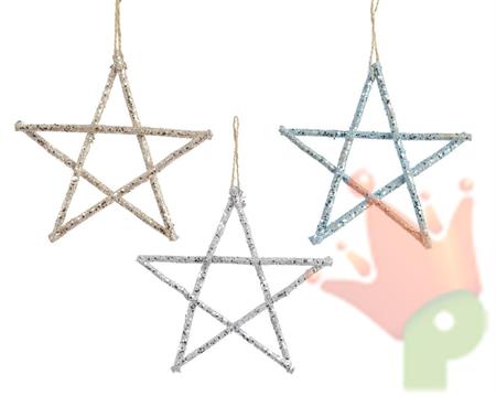 DECORAZIONE PENDENTE NATALIZIO STELLA IN LEGNO 3X25X25CM COL.ASS