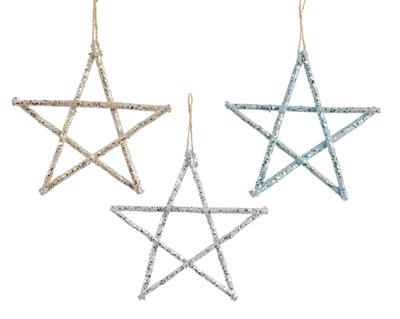DECORAZIONE PENDENTE NATALIZIO STELLA IN LEGNO 3X25X25CM COL.ASS