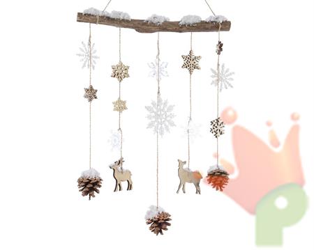 RAMO CON PENDENTI CON FIOCCHI DI NEVE E PIGNE 5X35X75CM