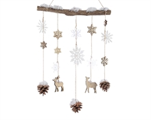 RAMO CON PENDENTI CON FIOCCHI DI NEVE E PIGNE 5X35X75CM