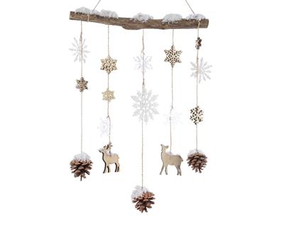 RAMO CON PENDENTI CON FIOCCHI DI NEVE E PIGNE 5X35X75CM