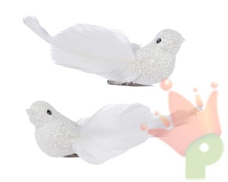 UCCELLINO BIANCO GLITER CON CLIP 2PZ 9X2,5X3
