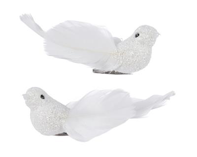 UCCELLINO BIANCO GLITER CON CLIP 2PZ 9X2,5X3