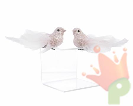 UCCELLINI ROSA CIPRIA GLITTER CON CLIP