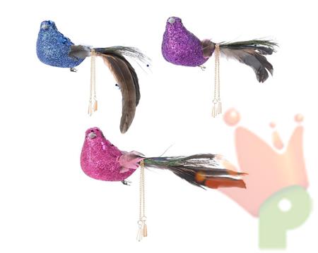 UCCELLINO MULTICOLOR CON CLIP E PENDENTI