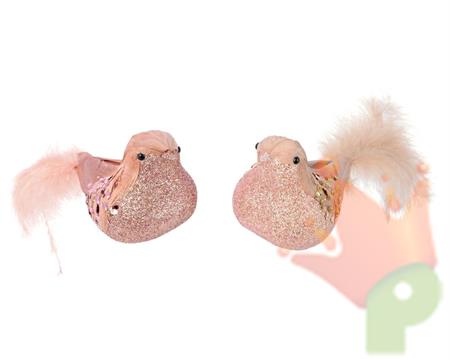 UCCELLINO ROSA CIPRIA CON PAILLETTES E CLIP