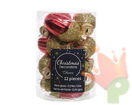 PALLINE DI NATALE GHIANDA ROSSO E ORO 12 PZ