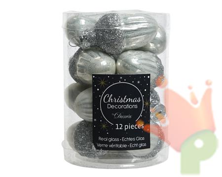 PALLINE DI NATALE GHIANDA BIANCO ARGENTO 12 PZ