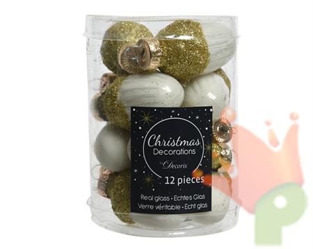 PALLINE DI NATALE GHIANDA BIANCO ORO 12 PZ