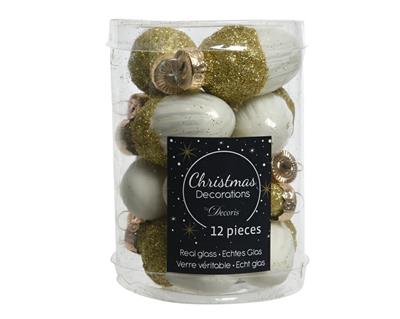 PALLINE DI NATALE GHIANDA BIANCO ORO 12 PZ