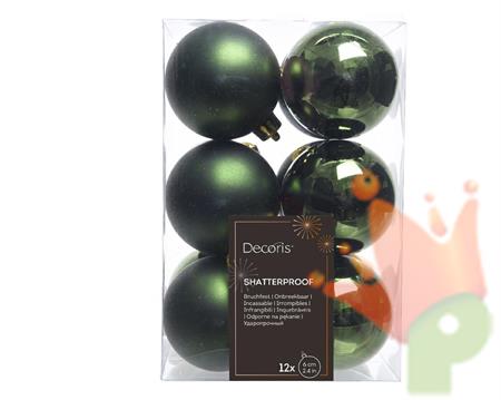 PALLINE DI NATALE VERDE PINO 6 CM CONFEZIONE 12 PZ