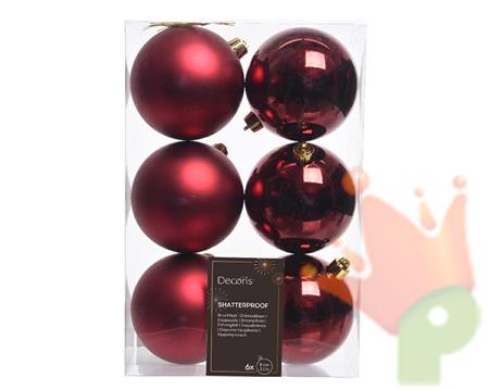 PALLINE DI NATALE BORDEAUX 8 CM CONFEZIONE 6 PZ