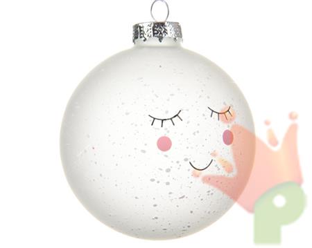 PALLINA DI NATALE BIANCA CON DECORO 8 CM