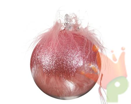 PALLINA DI NATALE ROSA CON PIUME 8 CM