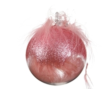 PALLINA DI NATALE ROSA CON PIUME 8 CM