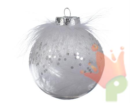 PALLINA DI NATALE BIANCA DECORO PIUME 8 CM