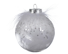 PALLINA DI NATALE BIANCA DECORO PIUME 8 CM