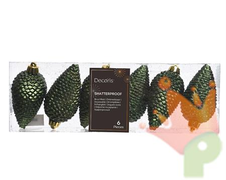 PENDENTI PER ALBERO DI NATALE PIGNA VERDE PINO 8 CM 6PZ