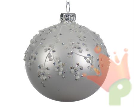 PALLINA DI NATALE BIANCA DECORATA ARGENTO 8 CM