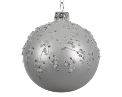 PALLINA DI NATALE BIANCA DECORATA ARGENTO 8 CM
