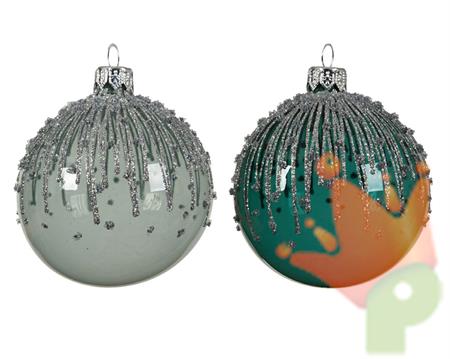 PALLINE NATALIZIE EUCALYPTUS-SMERALDO 8CM DECORAZIONI ASSORTITE