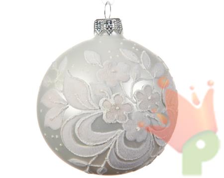 PALLINA DI NATALE BIANCA DECORATA 8 CM
