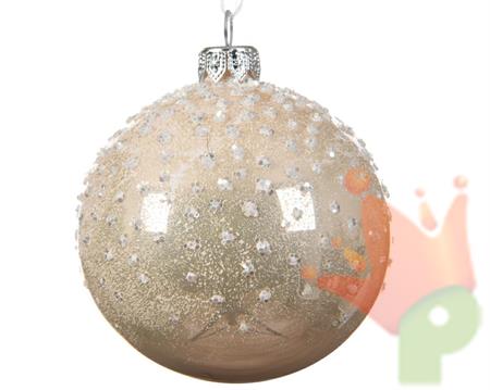 PALLINA DI NATALE PERLA CON GLITTER BIANCO 8 CM