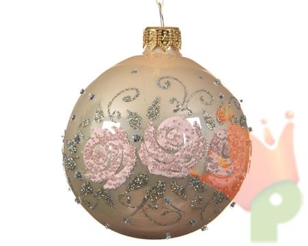 PALLINA DI NATALE AVORIO DECORO ROSA 8 CM