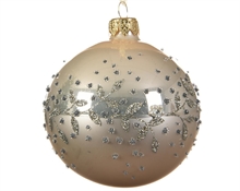 PALLINA DI NATALE AVORIO DECORI ARGENTO 8 CM