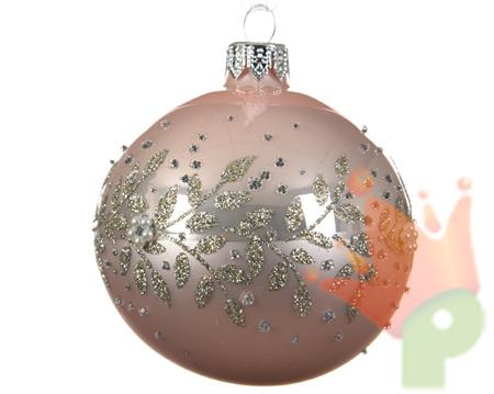 PALLINA DI NATALE ROSA DECORI ARGENTO 8 CM