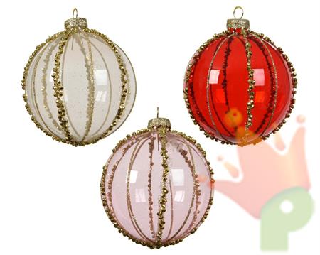 PALLINA DI NATALE DECORATA 3 COLORI ASS. 8 CM