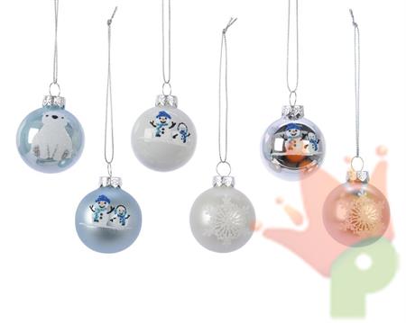 PALLINE DI NATALE CELESTE BIANCO 4,5CM  6 ASSORTITE