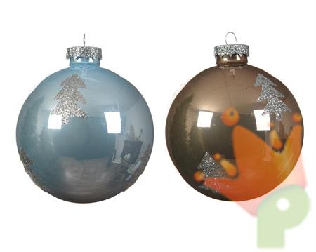 PALLINE DI NATALE MARRONE CELESTE DECORATE 2 ASS.
