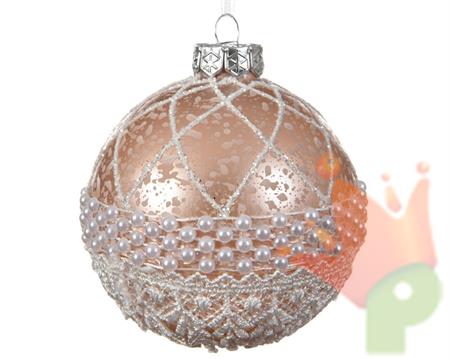PALLINE DI NATALE ROSA CON MERLETTO 8 CM