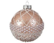 PALLINE DI NATALE ROSA CON MERLETTO 8 CM