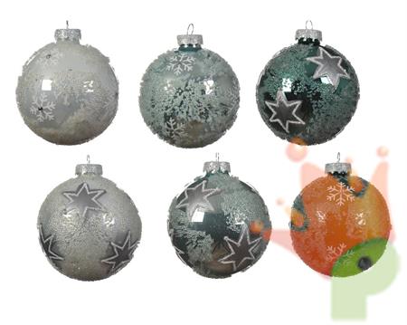 PALLINE DI NATALE VERDE ARGENTO 6 ASSORTITE