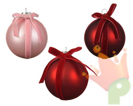PALLINA DI NATALE CON FIOCCO IN VELLUTO 3 ASS