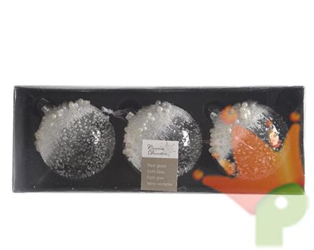 PALLINE NATALIZIE 8CM TRASPARENTE DECORATA CON PERLE