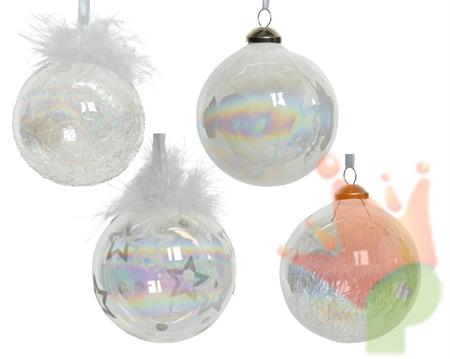 PALLINA DI NATALE BIANCA IRIDESCENTE 8 CM