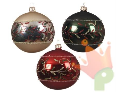 PALLINA DI NATALE DECORATA 10 CM 3 COLORI ASS