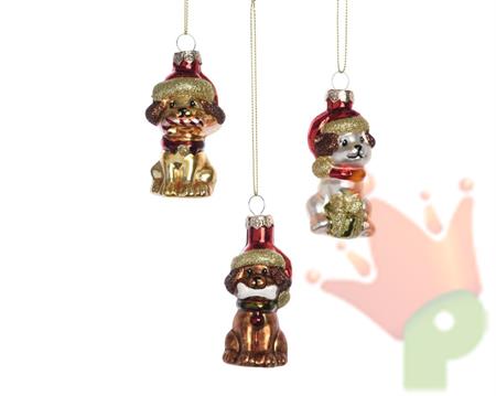 PENDENTI PER ALBERO DI NATALE CANE DECORAZIONE ASSORTITE VETRO