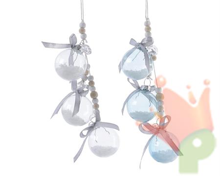 PALLINE DI NATALE PENDENTI A TRE BIANCO CELESTE