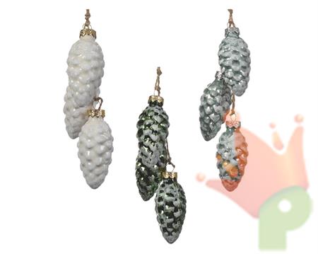 PENDENTI PER ALBERO DI NATALE PIGNE 3X6CM ASSORTITI