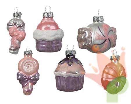 PENDENTI CANDY PER ALBERO DI NATALE IN VETRO ROSA
